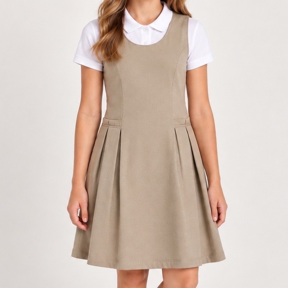 Nautica School Uniform Girls L Khaki Pleated Jumper Dress Fit & Flare Preppy